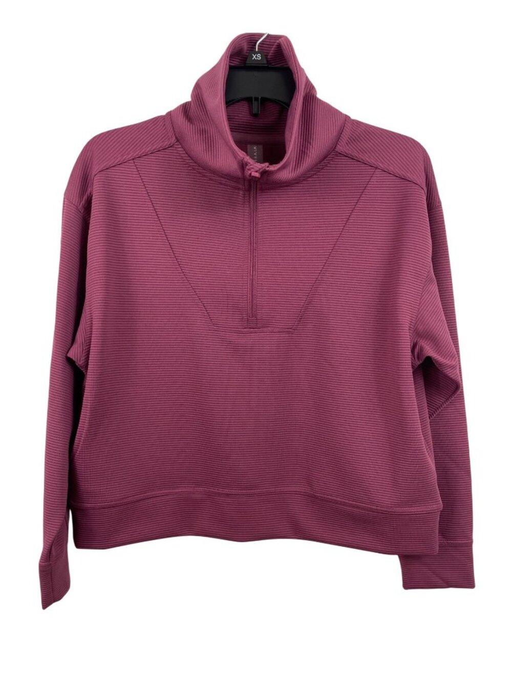 Vively Whims Top XS Mauve Ribbed Mock Neck Long Sleeve 1/4 Zip Pullover